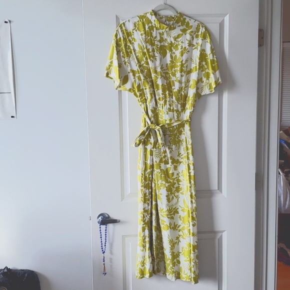 NWT Ann Taylor TALL high neck midi dress, size 8, blouson sleeve, cerulean print - Picture 7 of 8